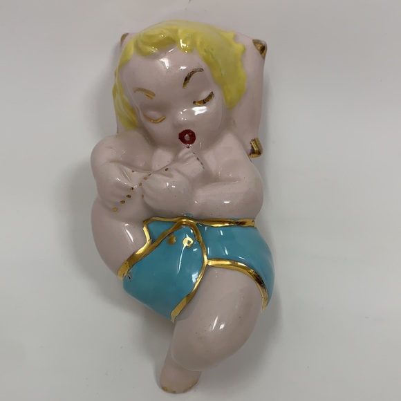 Vintage baby with foot near mouth 👄 decoration figure home nursery decor vtg